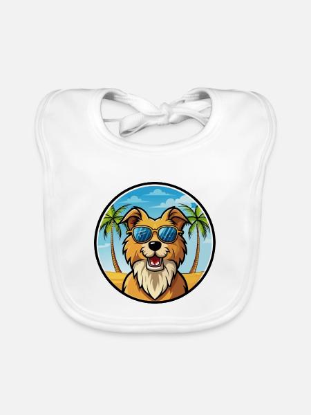 Kroatischer Schäferhund Rasse Cartoon Sonnenbrille Strand - Baby Bio-Lätzchen - Weiß - Vorne