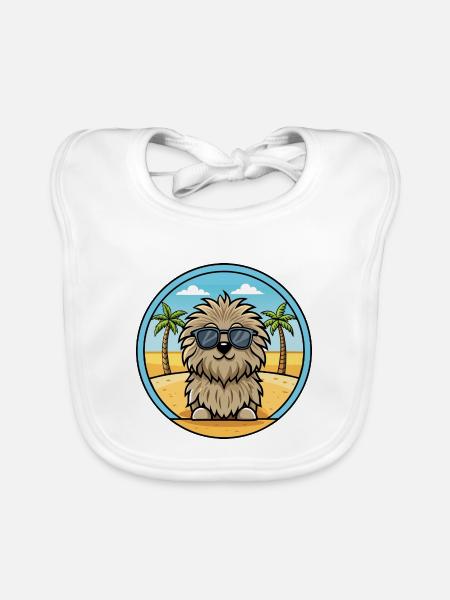 Puli Chien Race Dessin Animé Lunettes De Soleil Plage - Bavoir bio Bébé - blanc - Devant