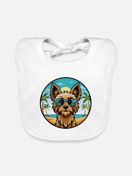 Silky Terrier Hund Rasse Cartoon Sonnenbrille Strand - Baby Bio-Lätzchen - Weiß - Vorne