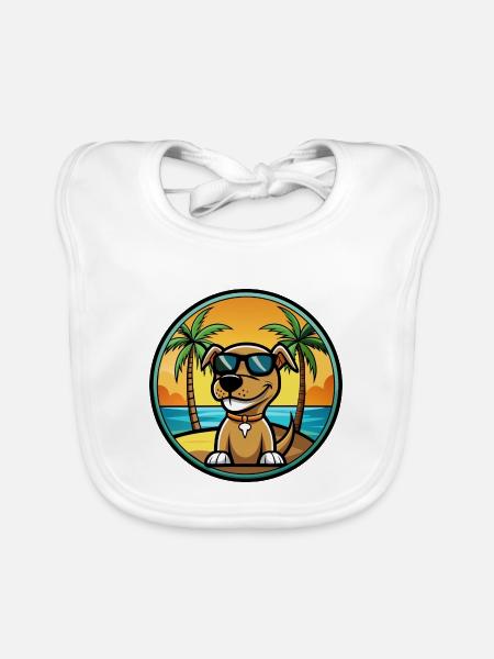Sloughi Hunderasse Cartoon Sonnenbrille Strand - Baby Bio-Lätzchen - Weiß - Vorne