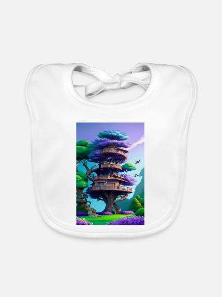 Treehouse Purple - Baby Bio-Lätzchen - Weiß - Vorne