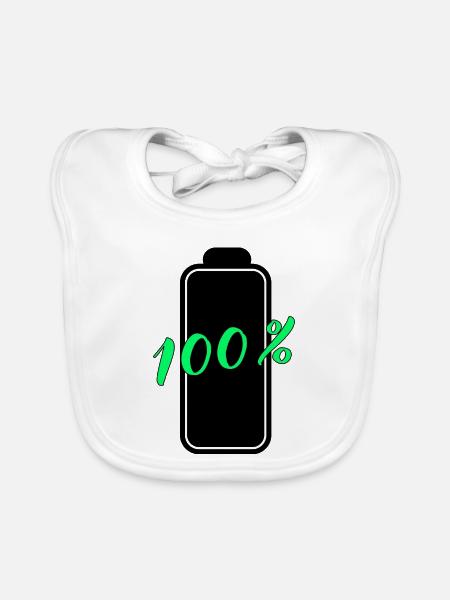 Batterie hat 100% volle Energie - Baby Bio-Lätzchen - Weiß - Vorne