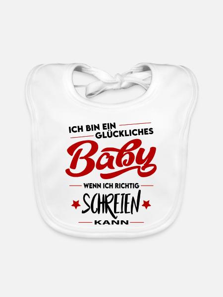 Glückliches Baby Schreien Gebrüll Geschrei - Baby Bio-Lätzchen - Weiß - Vorne