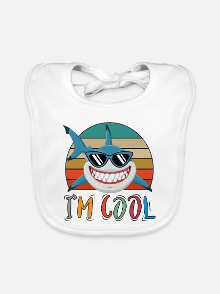 Baby Kinder Hai Fisch Tiere Lustig Sonnenbrille - Baby Bio-Lätzchen - Weiß - Vorne