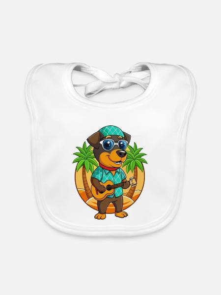 Drôle de Rottweiler Chien Lunettes de soleil de plage d’été - Bavoir bio Bébé - blanc - Devant
