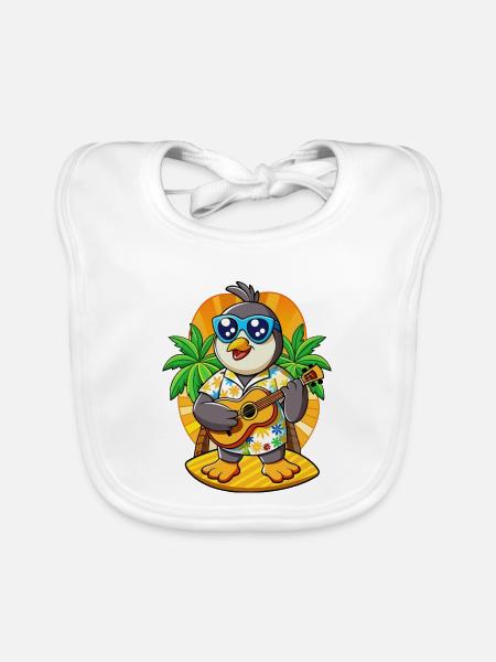Lustige Pinguin Cartoon Sommer Strand Sonnenbrille - Baby Bio-Lätzchen - Weiß - Vorne