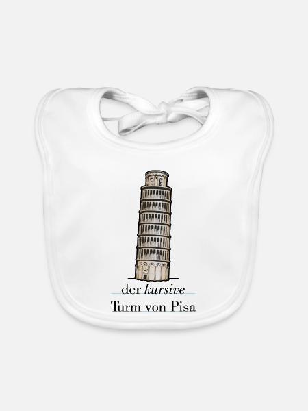 der kursive Turm von Pisa - schief versus kursiv - Baby Bio-Lätzchen - Weiß - Vorne