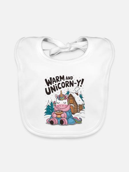 Warm And Unicorn-y! - Organic Baby Bibs - white - Front