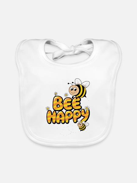 Abeille heureuse - Bavoir bio Bébé - blanc - Devant