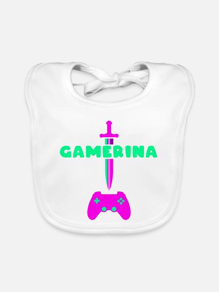 Gamerina #2 Neon Schwert Controller - Baby Bio-Lätzchen - Weiß