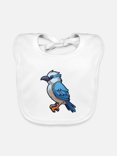 Jay Cartoon Kawaii Aquarellillustration - Baby Bio-Lätzchen - Weiß - Vorne