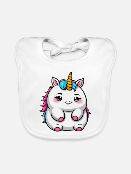 Süßes dickes Einhorn - Baby Bio-Lätzchen - Weiß - Vorne