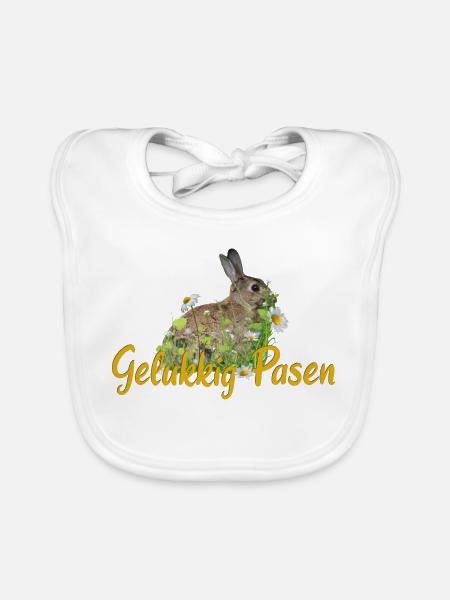 gelukkig pasen Frohe Ostern - Baby Bio-Lätzchen - Weiß - Vorne