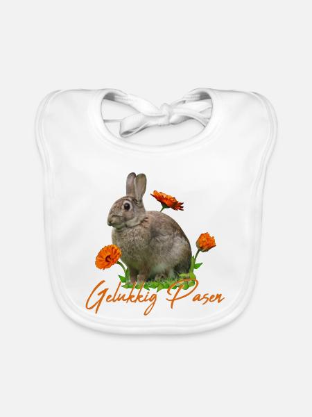 gelukkig pasen Frohe Ostern - Baby Bio-Lätzchen - Weiß - Vorne