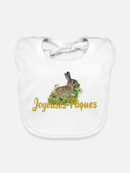 Joyeuses Paques Frohe Ostern - Baby Bio-Lätzchen - Weiß - Vorne