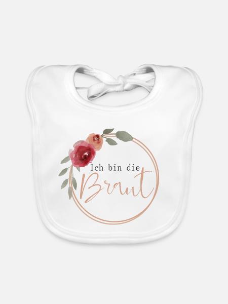 Ich bin die Braut - Vintage Blumen - Baby Bio-Lätzchen - Weiß