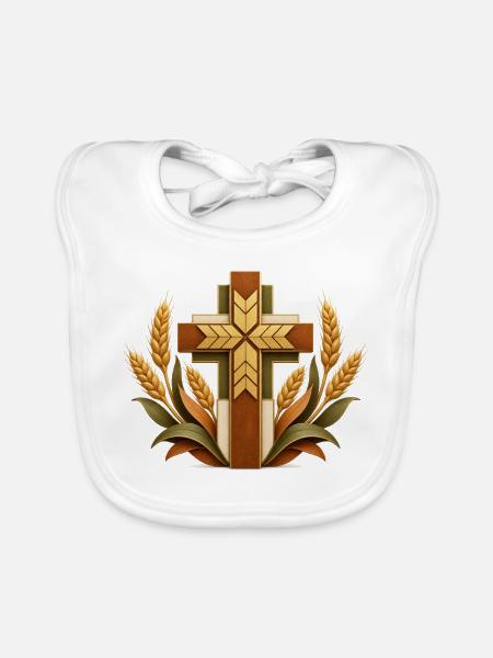 Holz Kreuz Weizen Ornament - Baby Bio-Lätzchen - Weiß - Vorne