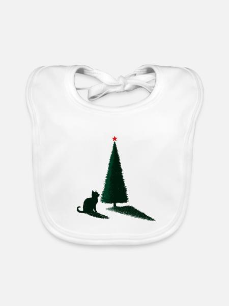 Christmas Tree Cat Silhouette - Baby Bio-Lätzchen - Weiß