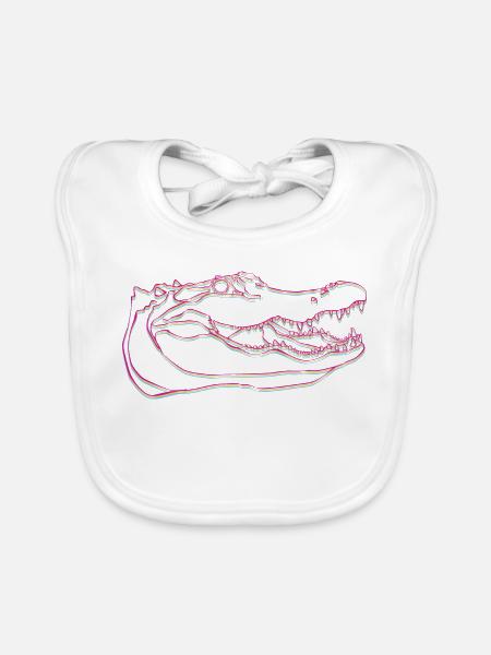 Neon Krokodil-Umriss auf Schwarz - Baby Bio-Lätzchen - Weiß - Vorne