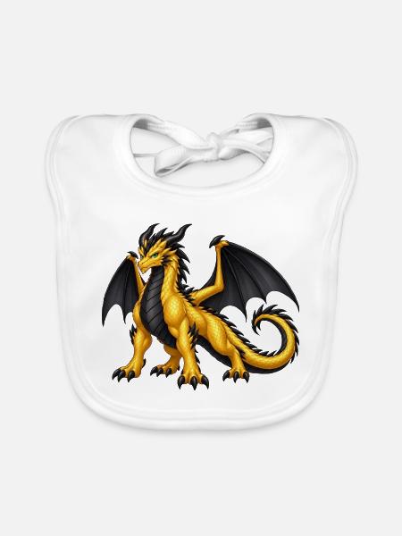 Goldener Drache – Majestätischer Fantasy Drache - Baby Bio-Lätzchen - Weiß - Vorne