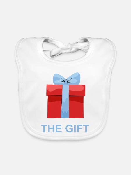 Rotes Geschenk mit Blauem Band - Baby Bio-Lätzchen - Weiß - Vorne