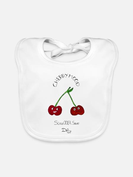 CherryMood – Kirschen, süß oder sauer - Baby Bio-Lätzchen - Weiß - Vorne