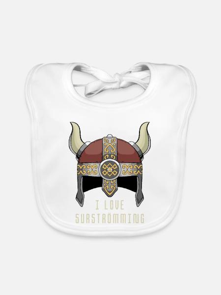 I Love Surströmming Wikinger Helm Schweden Hering - Baby Bio-Lätzchen - Weiß - Vorne