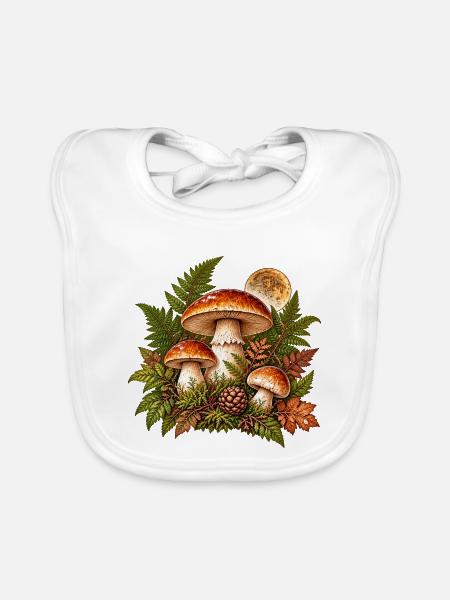 Waldpilze im Herbstlaub - Baby Bio-Lätzchen - Weiß