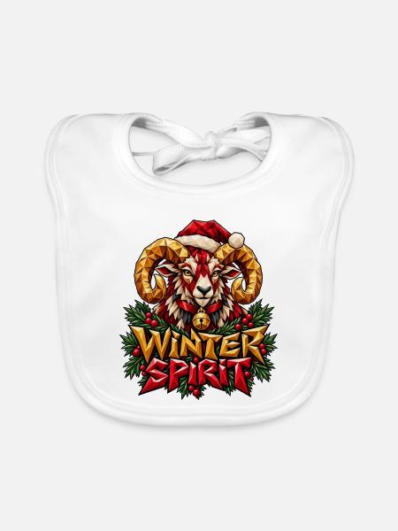 Winter Spirit Widder Weihnachten Low Poly Shirt - Baby Bio-Lätzchen - Weiß - Vorne