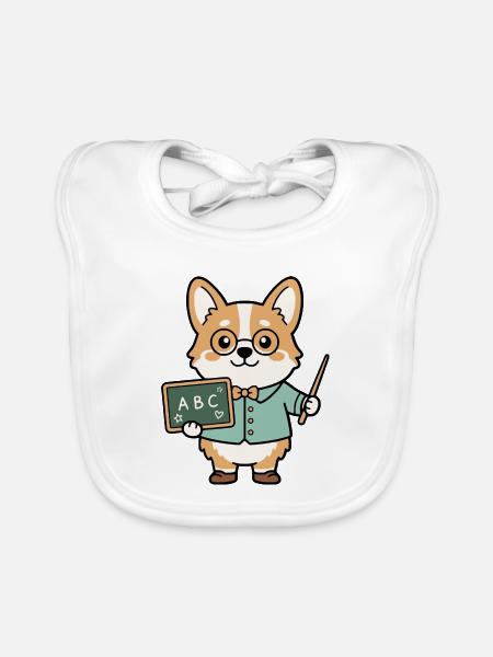 Niedliche Kawaii Corgi Lehrerpädagogen Kleidung - Baby Bio-Lätzchen - Weiß - Vorne