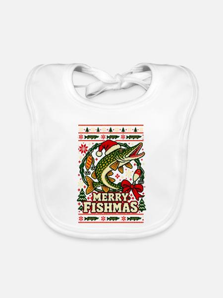 Weihnachten Hecht Angler Fishmas - Baby Bio-Lätzchen - Weiß - Vorne