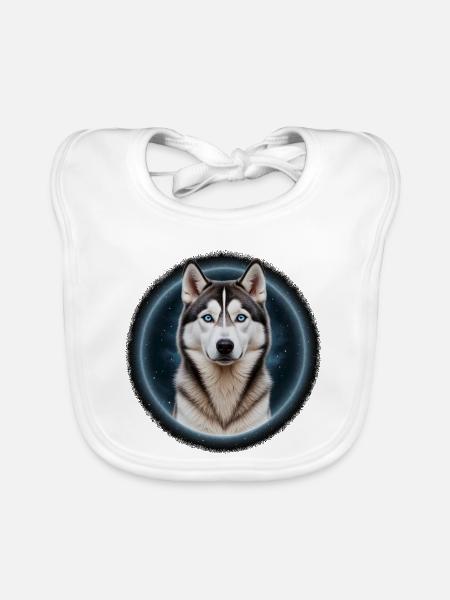 Nachthimmel Husky Porträt - Baby Bio-Lätzchen - Weiß - Vorne
