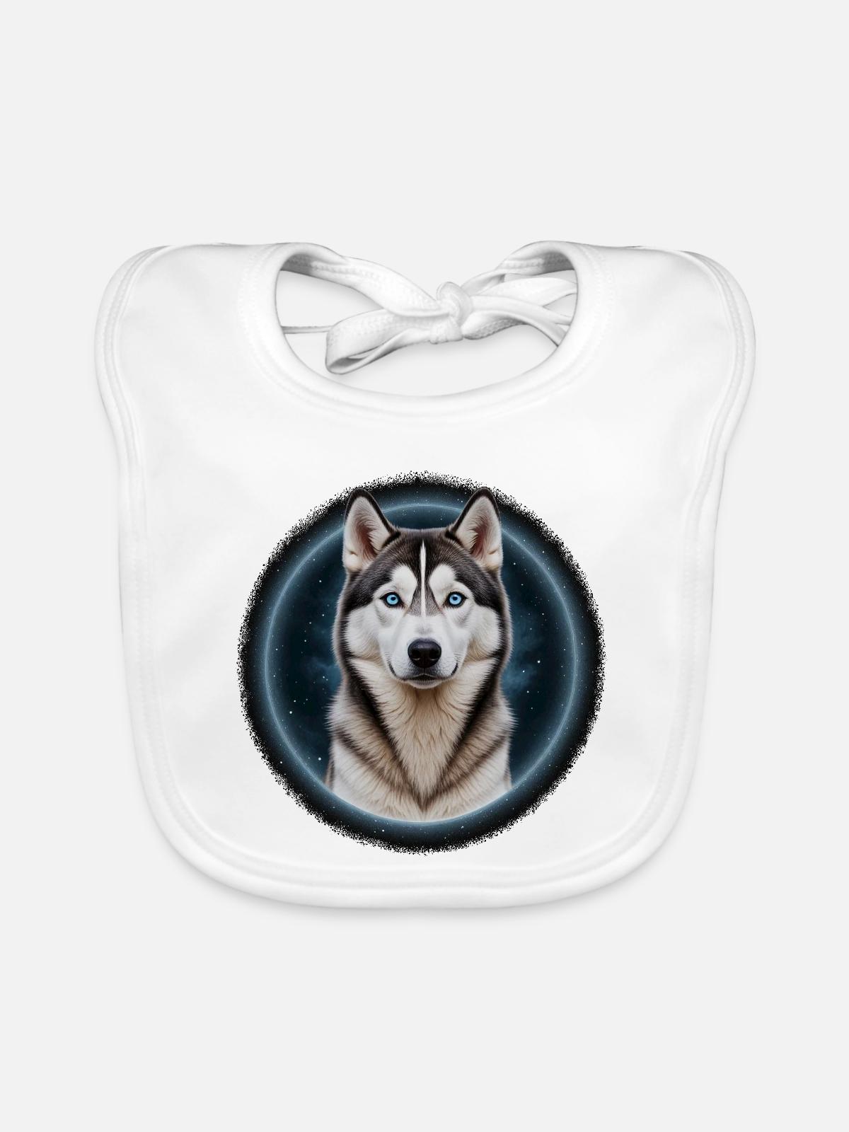 Nachthimmel Husky Porträt - Baby Bio-Lätzchen - Weiß - Vorne