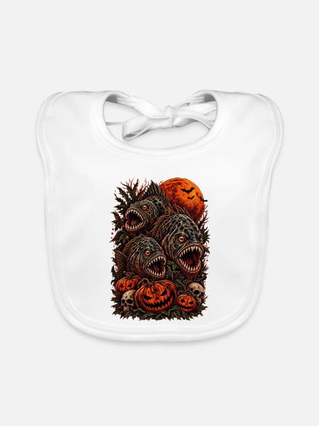 halloween-piranha-horror-monster-tshirt-pumpkin - Baby Bio-Lätzchen - Weiß - Vorne