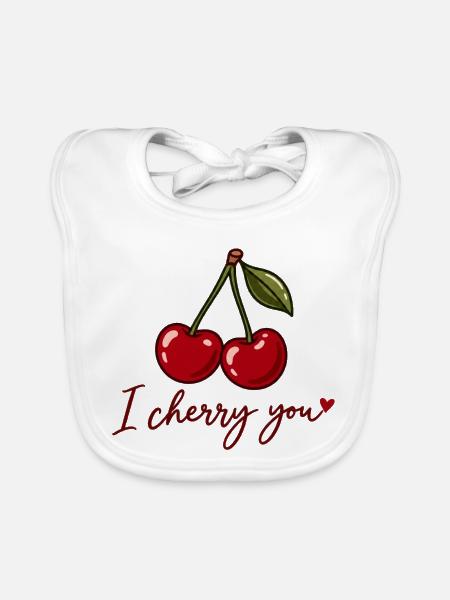 I Cherry You – Süße Kirschen Liebe Herz Geschenk - Baby Bio-Lätzchen - Weiß - Vorne