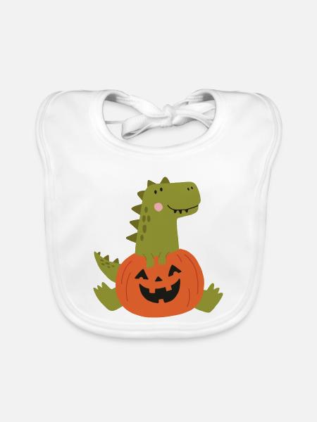 Dinosaurier-Kürbis-Halloween - Baby Bio-Lätzchen - Weiß - Vorne