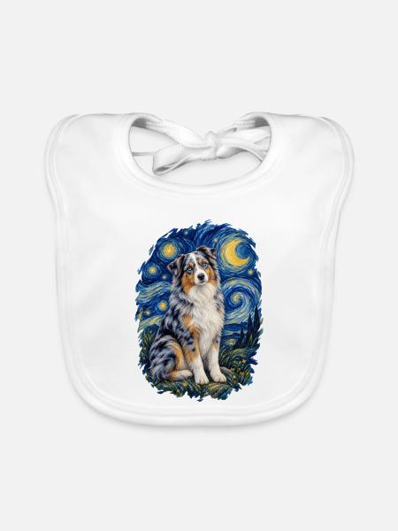 Australian Shepherd Sternennacht – Aussie Lover - Baby Bio-Lätzchen - Weiß - Vorne
