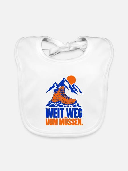 Weit weg vom Müssen. – Wandern - Baby Bio-Lätzchen - Weiß - Vorne
