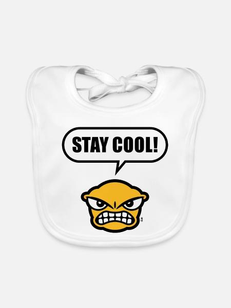 Stay Cool! (Ruhe Bewahren! / Lustig / POS 3C Gold) - Baby Bio-Lätzchen - Weiß - Vorne