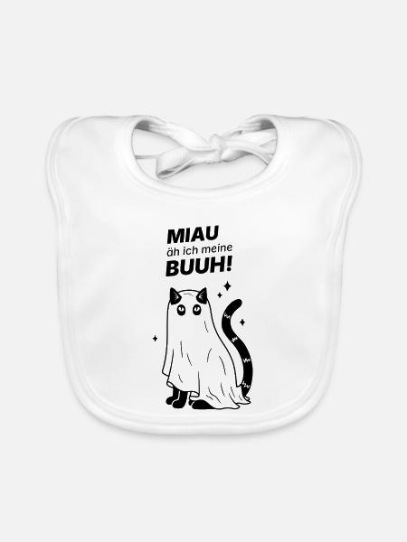 Miau äh ich meine Buuh! - Katze Gespenst Halloween - Baby Bio-Lätzchen - Weiß - Vorne