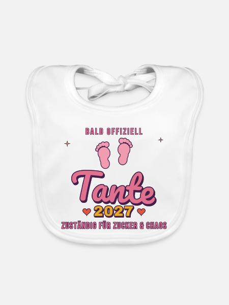 Tante 2027 – Zuständig für Zucker & Chaos - Baby Bio-Lätzchen - Weiß - Vorne