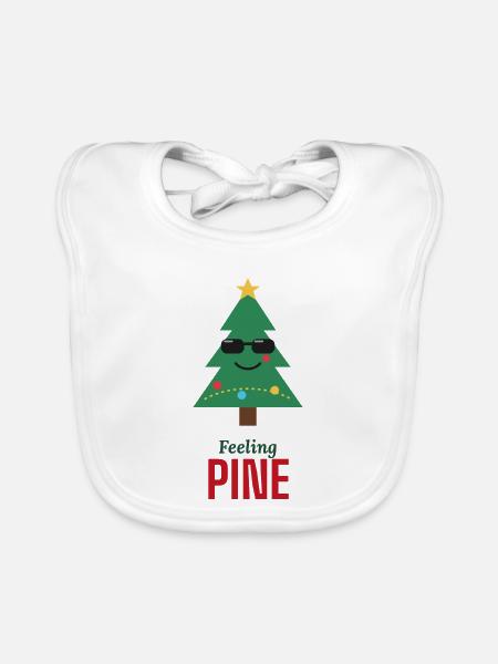 Feeling Pine Cute Weihnachtsbaum-Wortspiel-Pullover - Baby Bio-Lätzchen - Weiß - Vorne