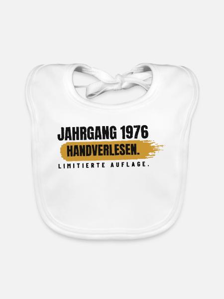 Jahrgang 1976 – handverlesen - Baby Bio-Lätzchen - Weiß - Vorne