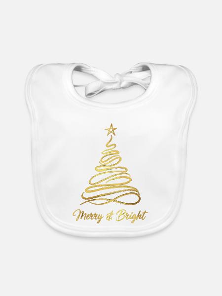 Eleganter Weihnachtsbaum in Gold Weihnachtsmotiv - Baby Bio-Lätzchen - Weiß - Vorne