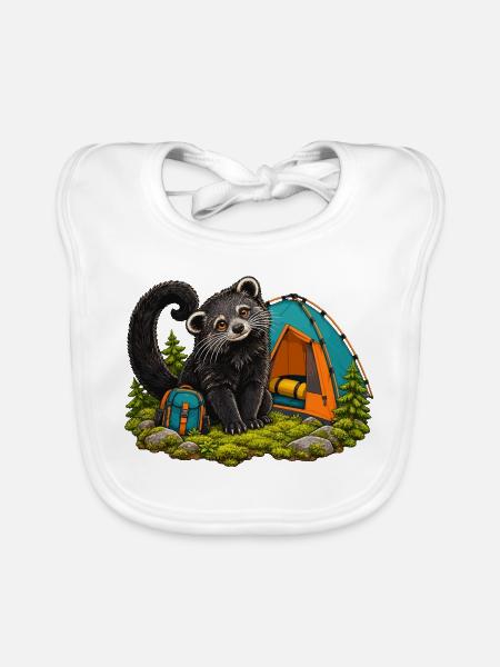 Kleiner Binturong am bunten Kuppelzelt - Baby Bio-Lätzchen - Weiß - Vorne
