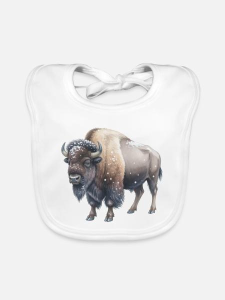 Europäische Bisons im Winter - Baby Bio-Lätzchen - Weiß