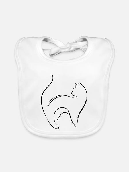 Minimalistische Katze – Abstrakte Katzenlinienzeichnung - Baby Bio-Lätzchen - Weiß - Vorne