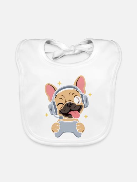 Gaming Französische Bulldogge Frenchie - Baby Bio-Lätzchen - Weiß - Vorne
