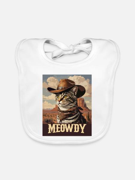 Western- und Wüsten-Meowdy Cowboy-Katze - Baby Bio-Lätzchen - Weiß - Vorne