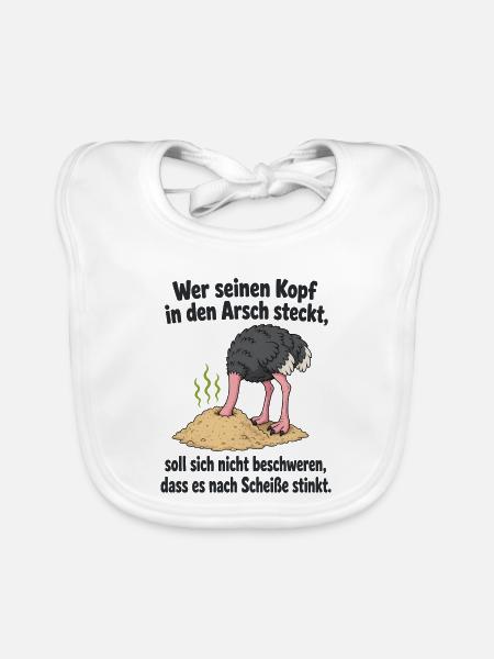 Kopf in Sand steck‘ - Spruch - Baby Bio-Lätzchen - Weiß - Vorne